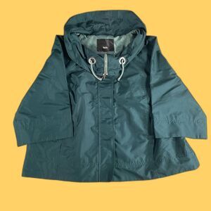 Green Hooded Windbreaker Jacket M/L Drawstring Zip Raincoat Minimal Core